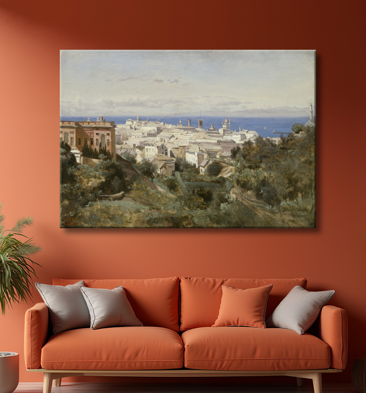 Reproduction Vue de Gênes de Jean Baptiste Camille Corot avec decor