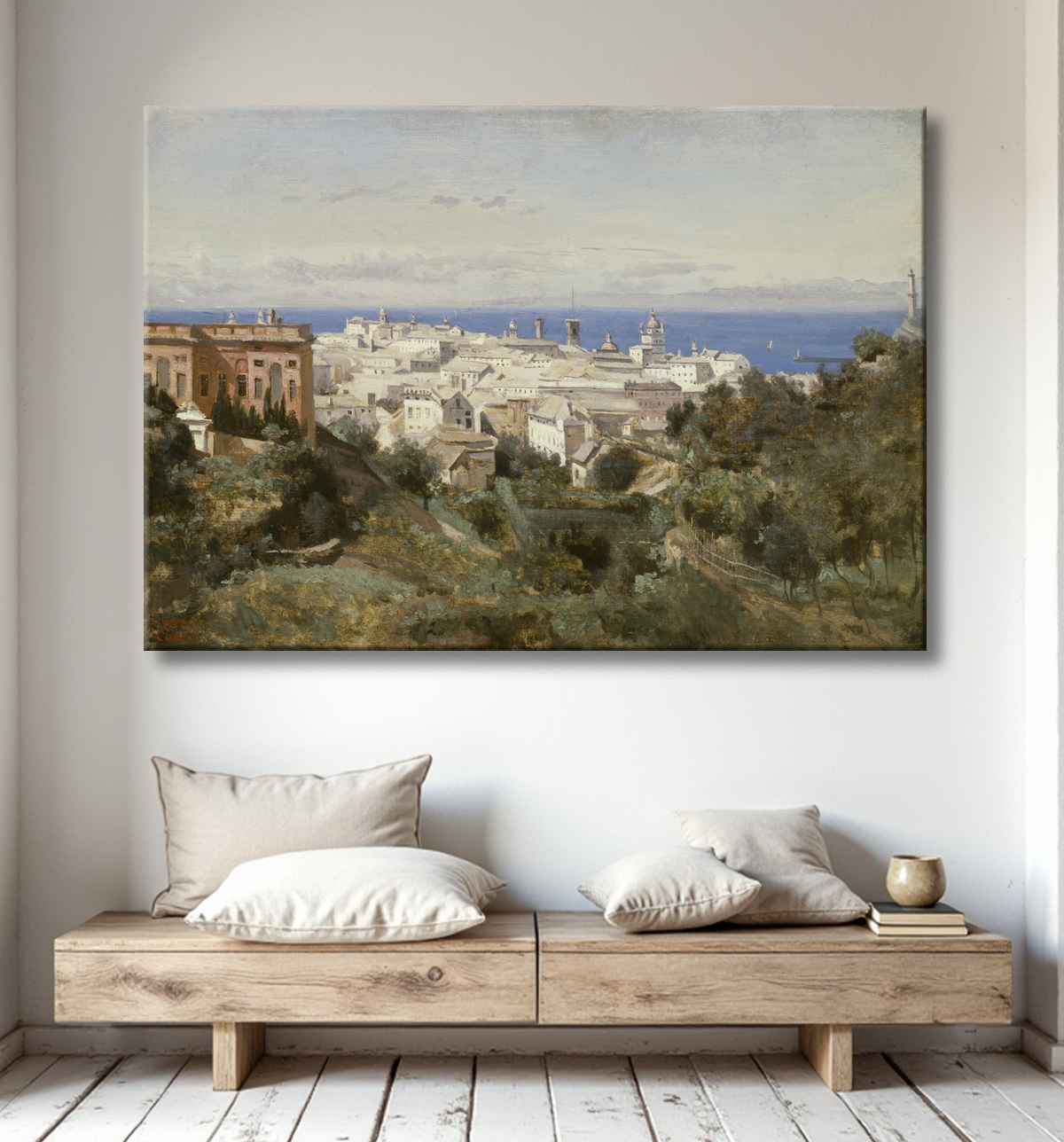Reproduction Vue de Gênes de Jean Baptiste Camille Corot avec decor