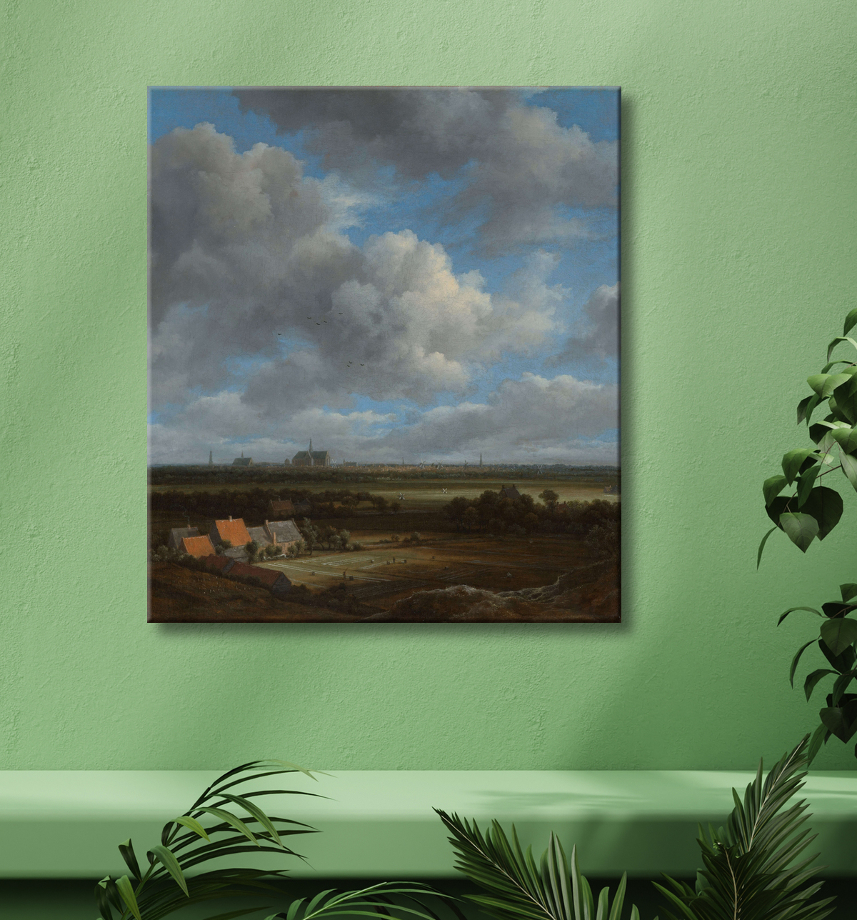 Reproduction Vue de Haarlem depuis le nord-ouest, avec les champs de blanchiment au premier plan de Jacob Isaacksz van Ruisdael avec decor