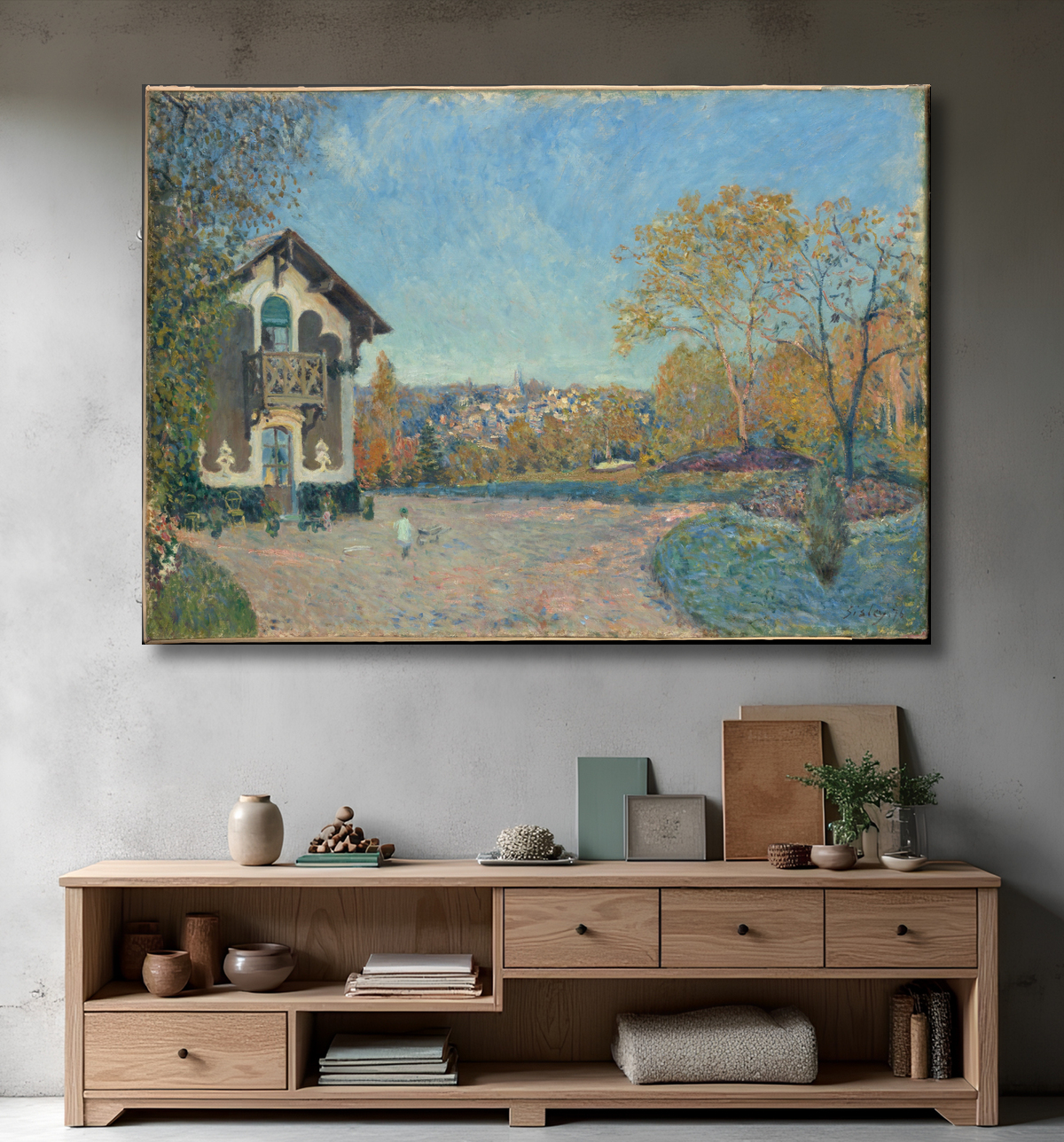 Reproduction Vue de Marly-le-Roi depuis Cœur-Volant de Alfred Sisley avec decor