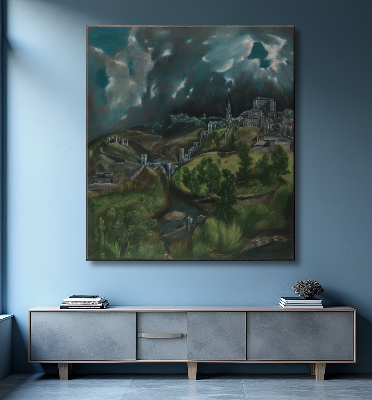 Reproduction Vue de Tolède de El Greco (Domenikos Theotokopoulos) avec decor