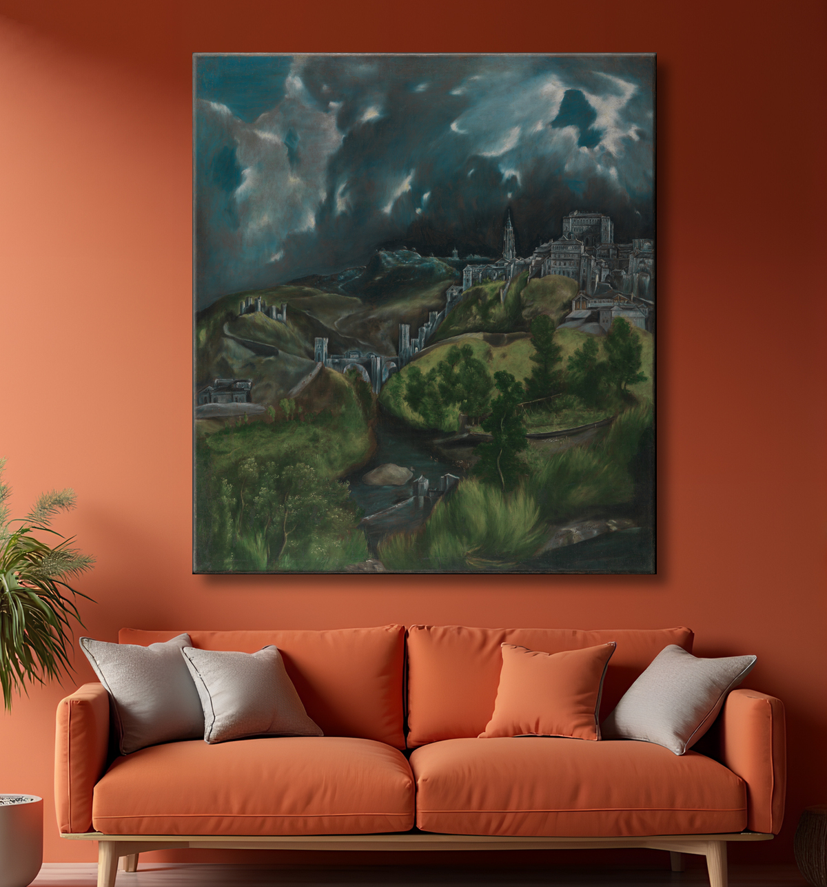 Reproduction Vue de Tolède de El Greco (Domenikos Theotokopoulos) avec decor