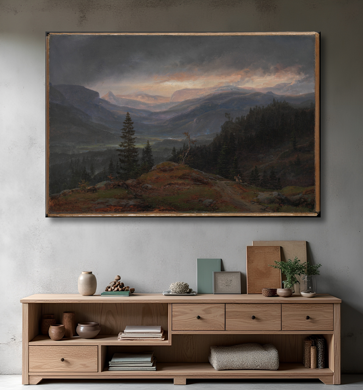 Reproduction Vue sur Hallingdal de Johan Christian Dahl avec decor