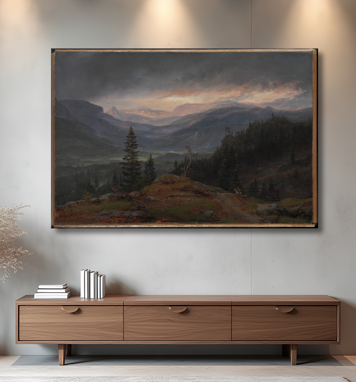 Reproduction Vue sur Hallingdal de Johan Christian Dahl avec decor
