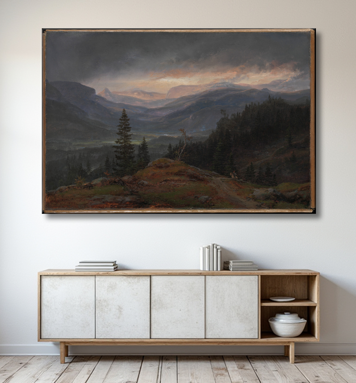 Reproduction Vue sur Hallingdal de Johan Christian Dahl avec decor