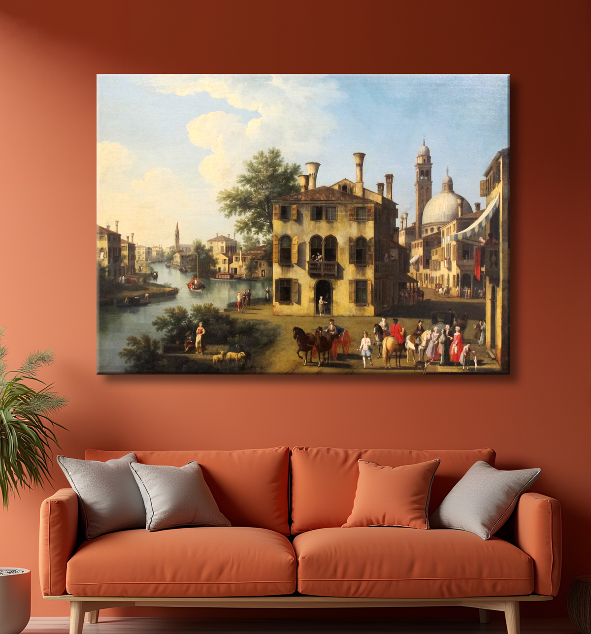 Reproduction Vue sur la Brenta, près de Dolo de Giambattista Cimaroli avec decor