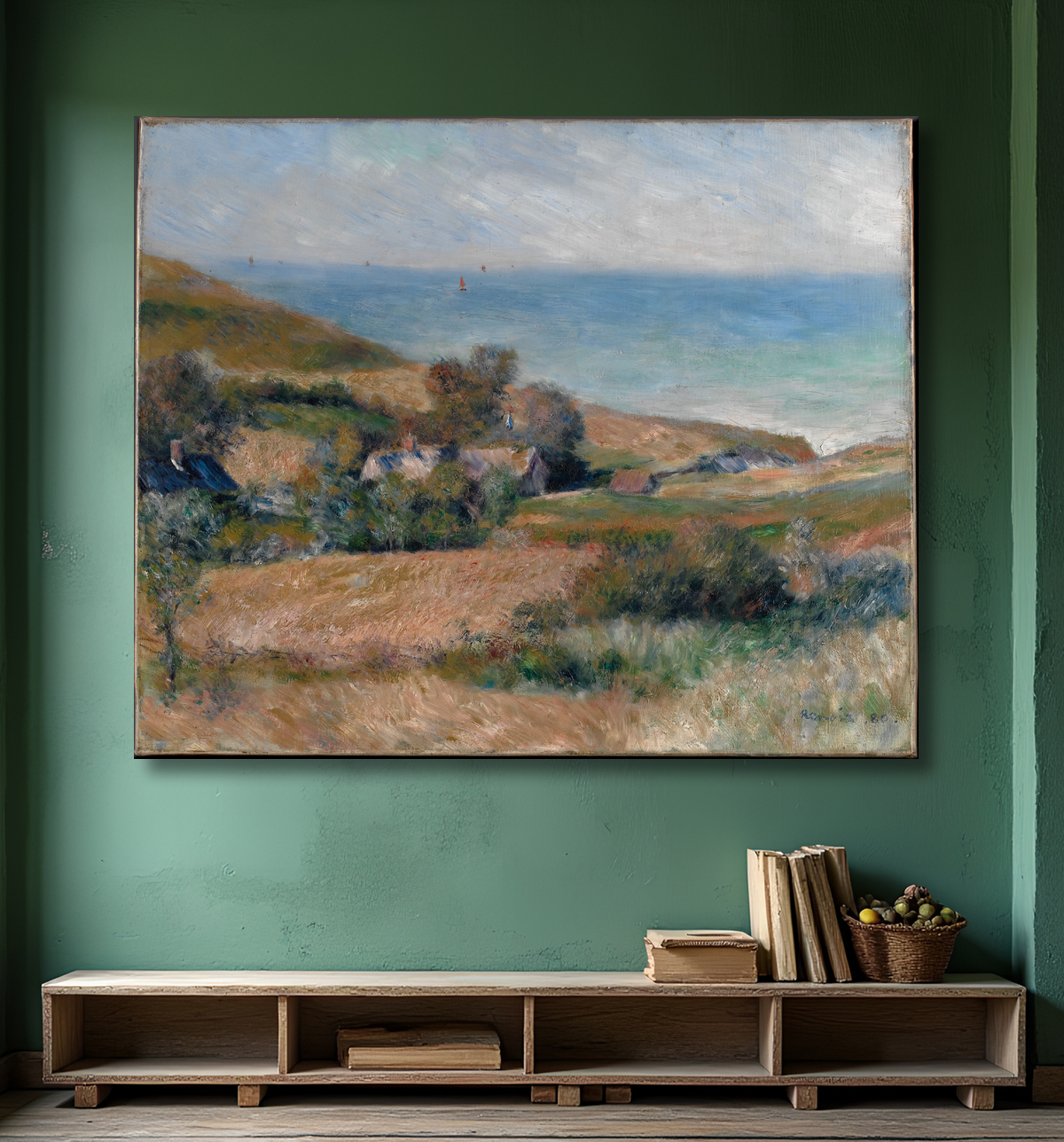 Reproduction Vue sur la côte près de Wargemont en Normandie de Auguste Renoir avec decor