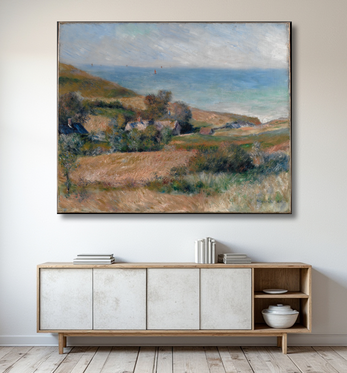 Reproduction Vue sur la côte près de Wargemont en Normandie de Auguste Renoir avec decor