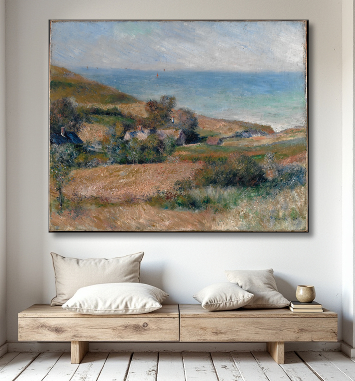 Reproduction Vue sur la côte près de Wargemont en Normandie de Auguste Renoir avec decor