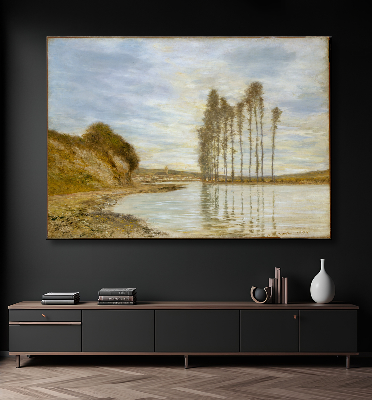 Reproduction Vue sur la Seine : Harpe des Vents de Homer Dodge Martin avec decor