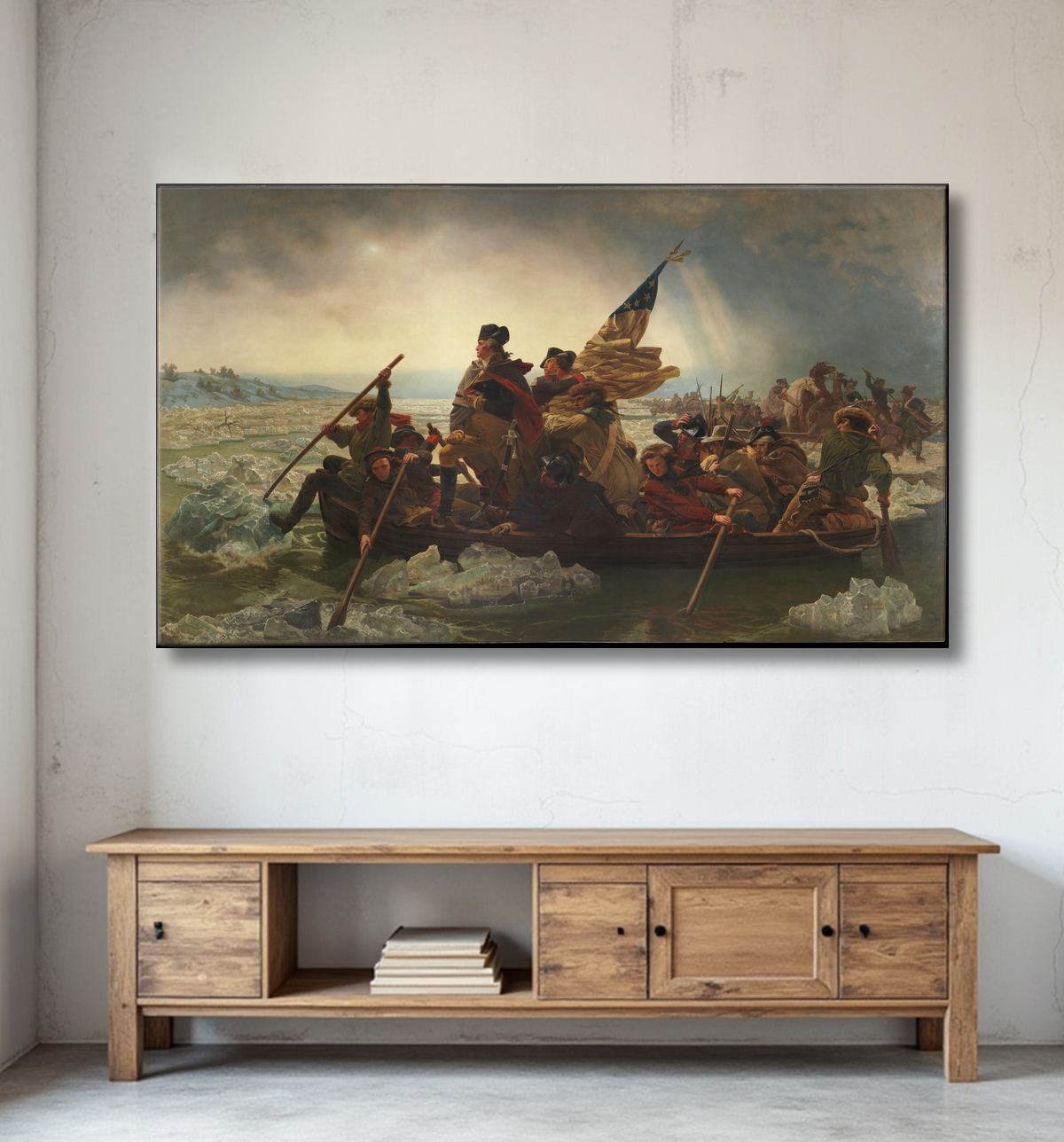 Reproduction Washington traversant le Delaware de Emanuel Leutze avec decor
