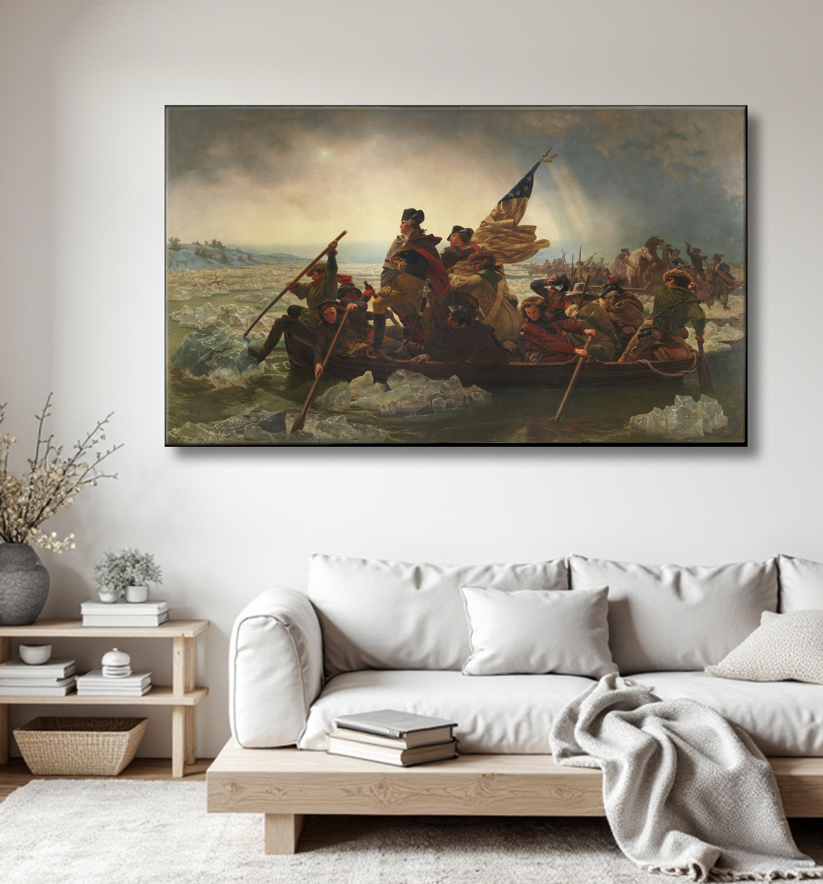 Reproduction Washington traversant le Delaware de Emanuel Leutze avec decor