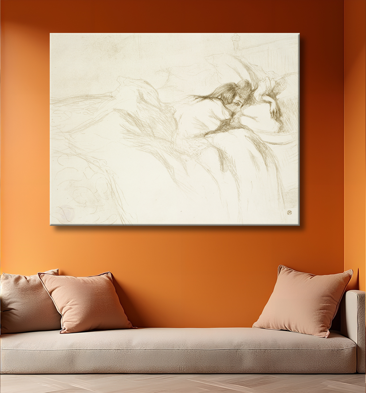 Reproduction Woman in Bed-Wake, planche trois d'Elles de Henri de Toulouse-Lautrec avec decor