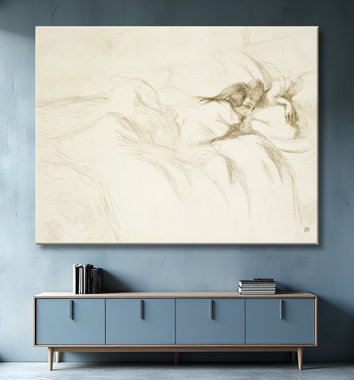 Reproduction Woman in Bed-Wake, planche trois d'Elles de Henri de Toulouse-Lautrec avec decor
