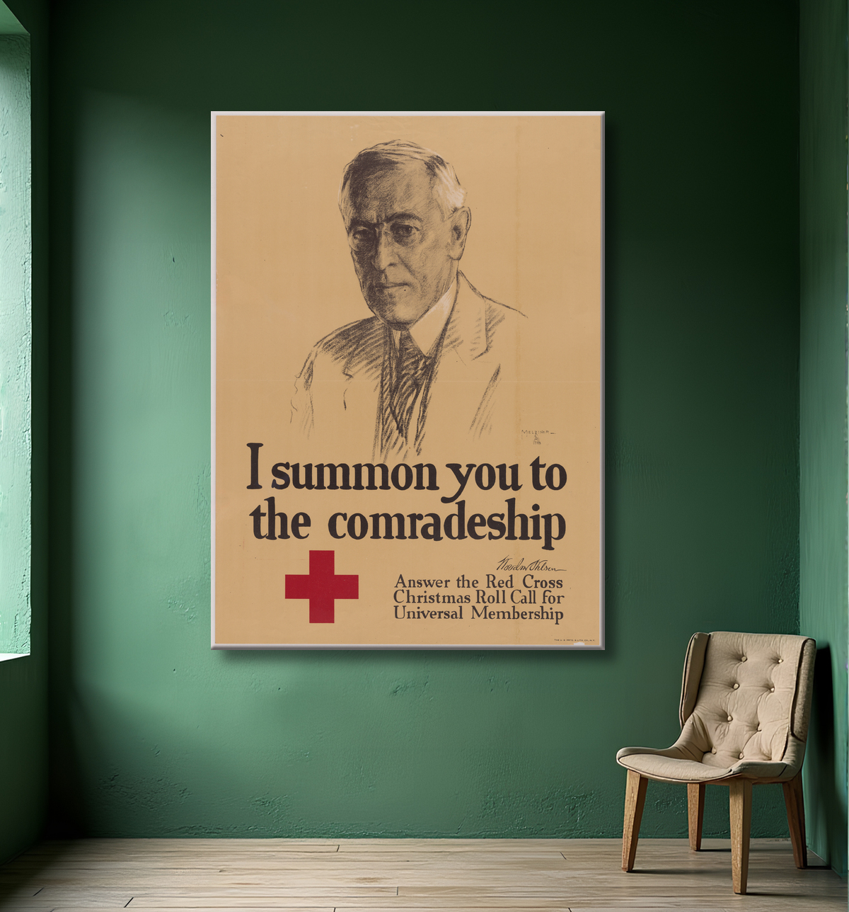 Reproduction Woodrow Wilson de Leo Mielziner, 1869 - 1935 avec decor