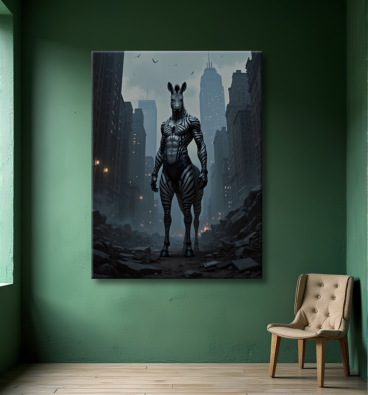 Tableau zèbre super-héros | Décoration audacieuse et urbaine avec decor