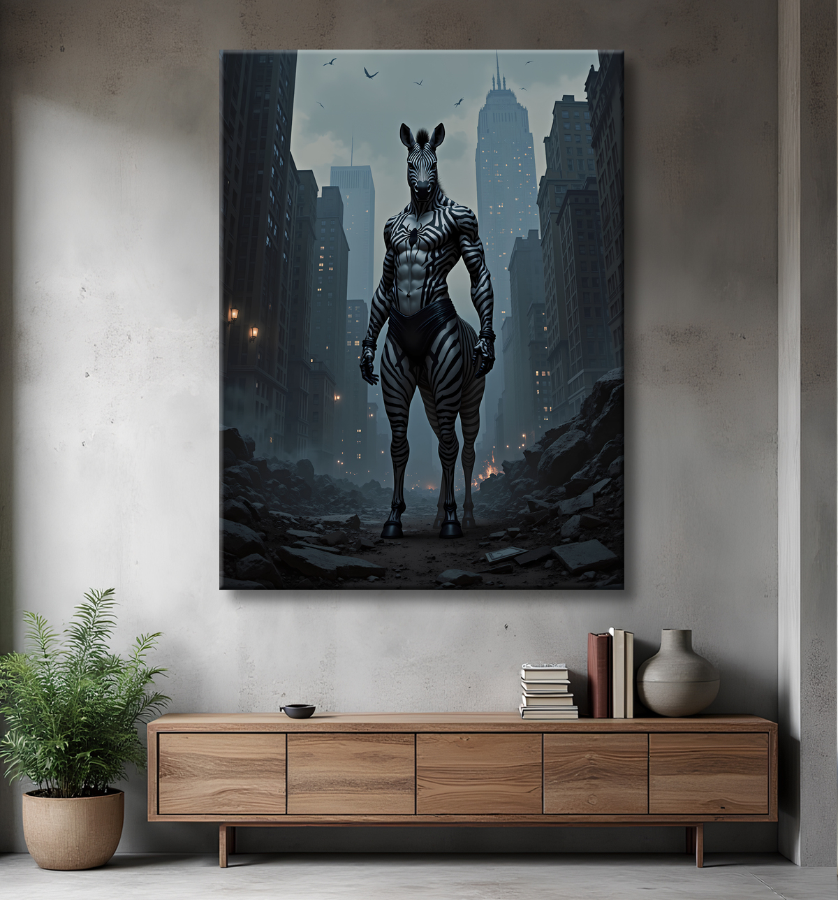 Tableau zèbre super-héros | Décoration audacieuse et urbaine avec decor