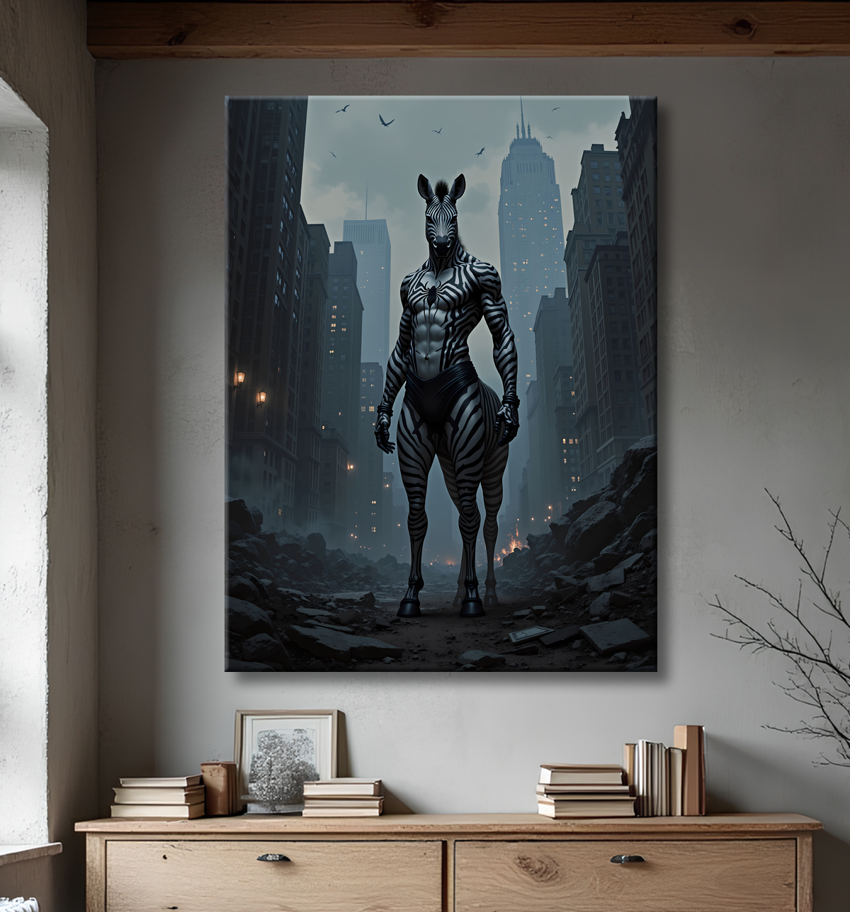 Tableau zèbre super-héros | Décoration audacieuse et urbaine avec decor