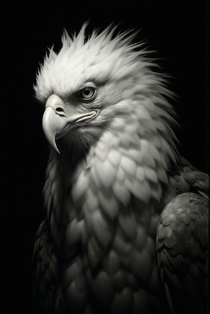 Portrait d’aigle royal photographié sur fond noir. Tableau décoratif puissant, noble et épuré, décliné en plusieurs formats. Une création exclusive DECOTAB, fabriquée en France.