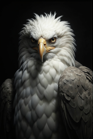 Portrait d’aigle royal photographié sur fond noir. Tableau décoratif puissant, noble et épuré, décliné en plusieurs formats. Une création exclusive DECOTAB, fabriquée en France.