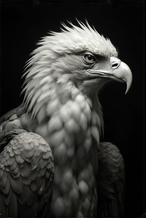 Portrait d’aigle royal photographié sur fond noir. Tableau décoratif puissant, noble et épuré, décliné en plusieurs formats. Une création exclusive DECOTAB, fabriquée en France.
