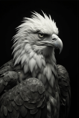 Portrait d’aigle royal photographié sur fond noir. Tableau décoratif puissant, noble et épuré, décliné en plusieurs formats. Une création exclusive DECOTAB, fabriquée en France.
