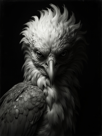 Portrait d’aigle royal photographié sur fond noir. Tableau décoratif puissant, noble et épuré, décliné en plusieurs formats. Une création exclusive DECOTAB, fabriquée en France.