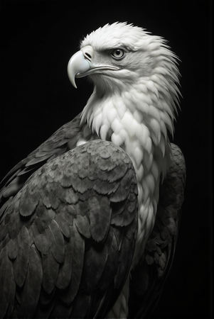 Portrait d’aigle royal photographié sur fond noir. Tableau décoratif puissant, noble et épuré, décliné en plusieurs formats. Une création exclusive DECOTAB, fabriquée en France.
