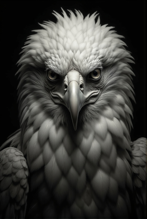 Portrait d’aigle royal photographié sur fond noir. Tableau décoratif puissant, noble et épuré, décliné en plusieurs formats. Une création exclusive DECOTAB, fabriquée en France.