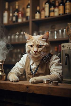 Tableau représentant un chat anthropomorphe habillé avec élégance dans un décor rétro. Une œuvre originale et amusante, parfaite pour apporter une touche vintage pleine de personnalité.