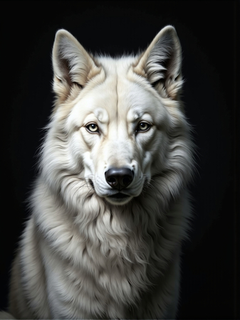 Portrait de loup photographié en studio sur fond noir. Un tableau décoratif expressif, disponible en plusieurs formats personnalisables. Fabrication française haut de gamme.