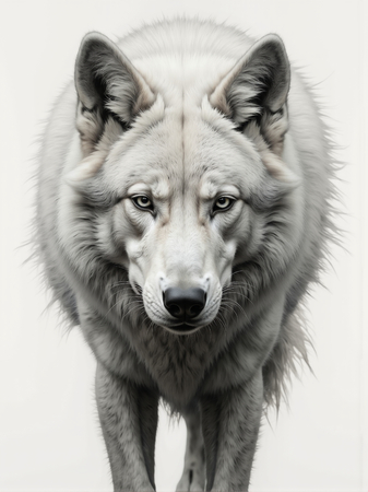 Portrait de loup sur fond blanc ou gris clair. Un tableau décoratif puissant et minimaliste, décliné en plusieurs formats. Une création sur-mesure, imprimée en France.