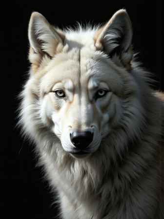 Portrait de loup photographié en studio sur fond noir. Un tableau décoratif expressif, disponible en plusieurs formats personnalisables. Fabrication française haut de gamme.