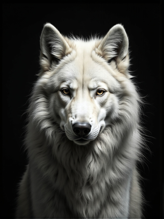Portrait de loup photographié en studio sur fond noir. Un tableau décoratif expressif, disponible en plusieurs formats personnalisables. Fabrication française haut de gamme.
