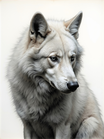 Portrait de loup sur fond blanc ou gris clair. Un tableau décoratif puissant et minimaliste, décliné en plusieurs formats. Une création sur-mesure, imprimée en France.