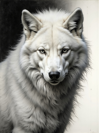 Portrait de loup sur fond blanc ou gris clair. Un tableau décoratif puissant et minimaliste, décliné en plusieurs formats. Une création sur-mesure, imprimée en France.