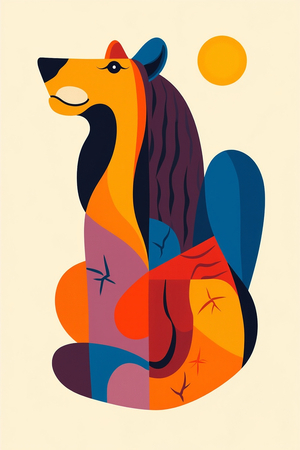 Tableau minimaliste d'un animal stylisé aux formes géométriques, inspiré par le cubisme et le pop art. Un design moderne idéal pour une décoration scandinave ou contemporaine.