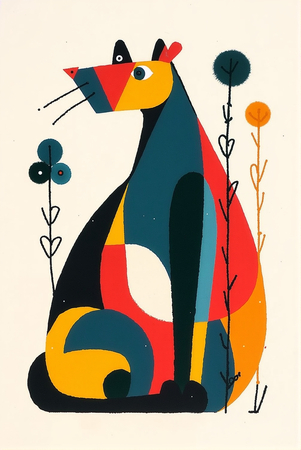 Tableau minimaliste d'un animal stylisé aux formes géométriques, inspiré par le cubisme et le pop art. Un design moderne idéal pour une décoration scandinave ou contemporaine.