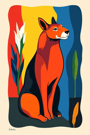 Tableau minimaliste d'un animal stylisé aux formes géométriques, inspiré par le cubisme et le pop art. Un design moderne idéal pour une décoration scandinave ou contemporaine.