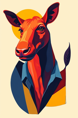 Tableau minimaliste d'un animal stylisé aux formes géométriques, inspiré par le cubisme et le pop art. Un design moderne idéal pour une décoration scandinave ou contemporaine.
