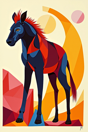 Tableau minimaliste d'un animal stylisé aux formes géométriques, inspiré par le cubisme et le pop art. Un design moderne idéal pour une décoration scandinave ou contemporaine.