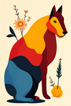Tableau minimaliste d'un animal stylisé aux formes géométriques, inspiré par le cubisme et le pop art. Un design moderne idéal pour une décoration scandinave ou contemporaine.