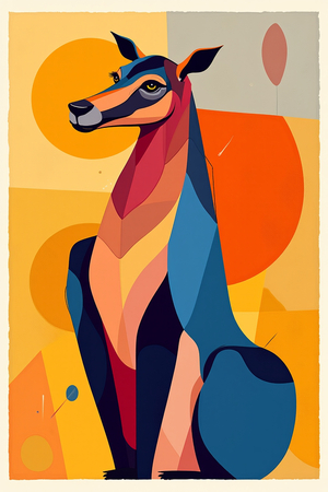 Tableau minimaliste d'un animal stylisé aux formes géométriques, inspiré par le cubisme et le pop art. Un design moderne idéal pour une décoration scandinave ou contemporaine.