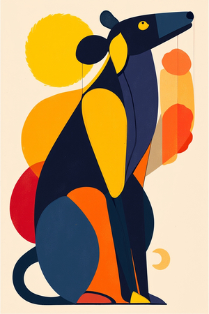 Tableau minimaliste d'un animal stylisé aux formes géométriques, inspiré par le cubisme et le pop art. Un design moderne idéal pour une décoration scandinave ou contemporaine.