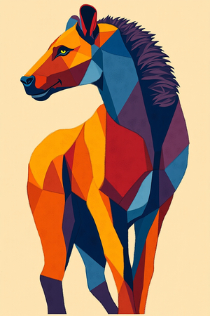 Tableau minimaliste d'un animal stylisé aux formes géométriques, inspiré par le cubisme et le pop art. Un design moderne idéal pour une décoration scandinave ou contemporaine.