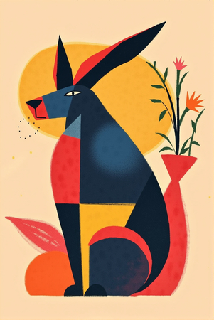 Tableau minimaliste d'un animal stylisé aux formes géométriques, inspiré par le cubisme et le pop art. Un design moderne idéal pour une décoration scandinave ou contemporaine.