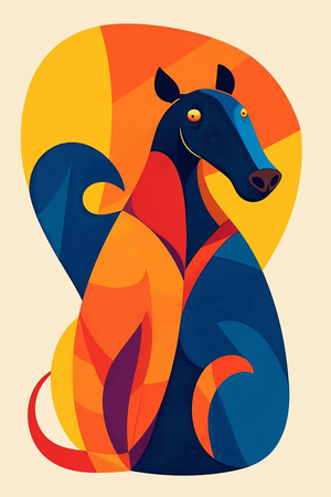 Tableau minimaliste d'un animal stylisé aux formes géométriques, inspiré par le cubisme et le pop art. Un design moderne idéal pour une décoration scandinave ou contemporaine.