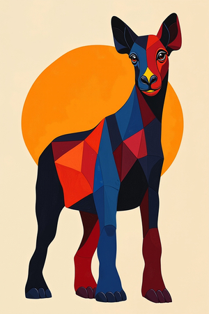 Tableau minimaliste d'un animal stylisé aux formes géométriques, inspiré par le cubisme et le pop art. Un design moderne idéal pour une décoration scandinave ou contemporaine.
