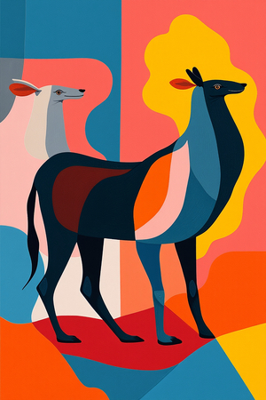 Tableau minimaliste d'un animal stylisé aux formes géométriques, inspiré par le cubisme et le pop art. Un design moderne idéal pour une décoration scandinave ou contemporaine.