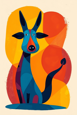 Tableau minimaliste d'un animal stylisé aux formes géométriques, inspiré par le cubisme et le pop art. Un design moderne idéal pour une décoration scandinave ou contemporaine.